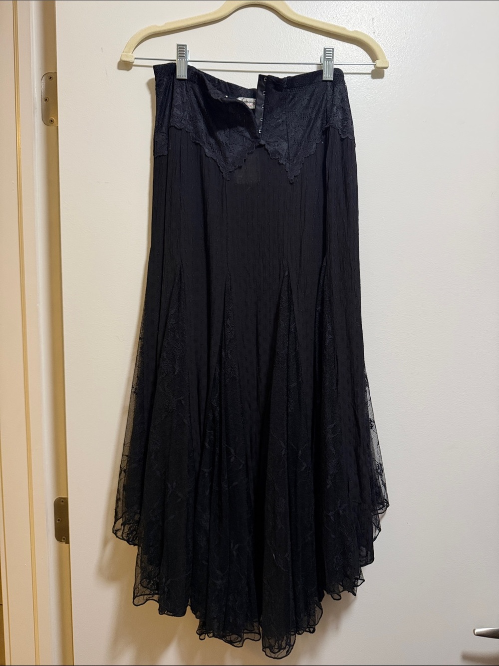 Free People Black Maxi Skirt with Lace Accents